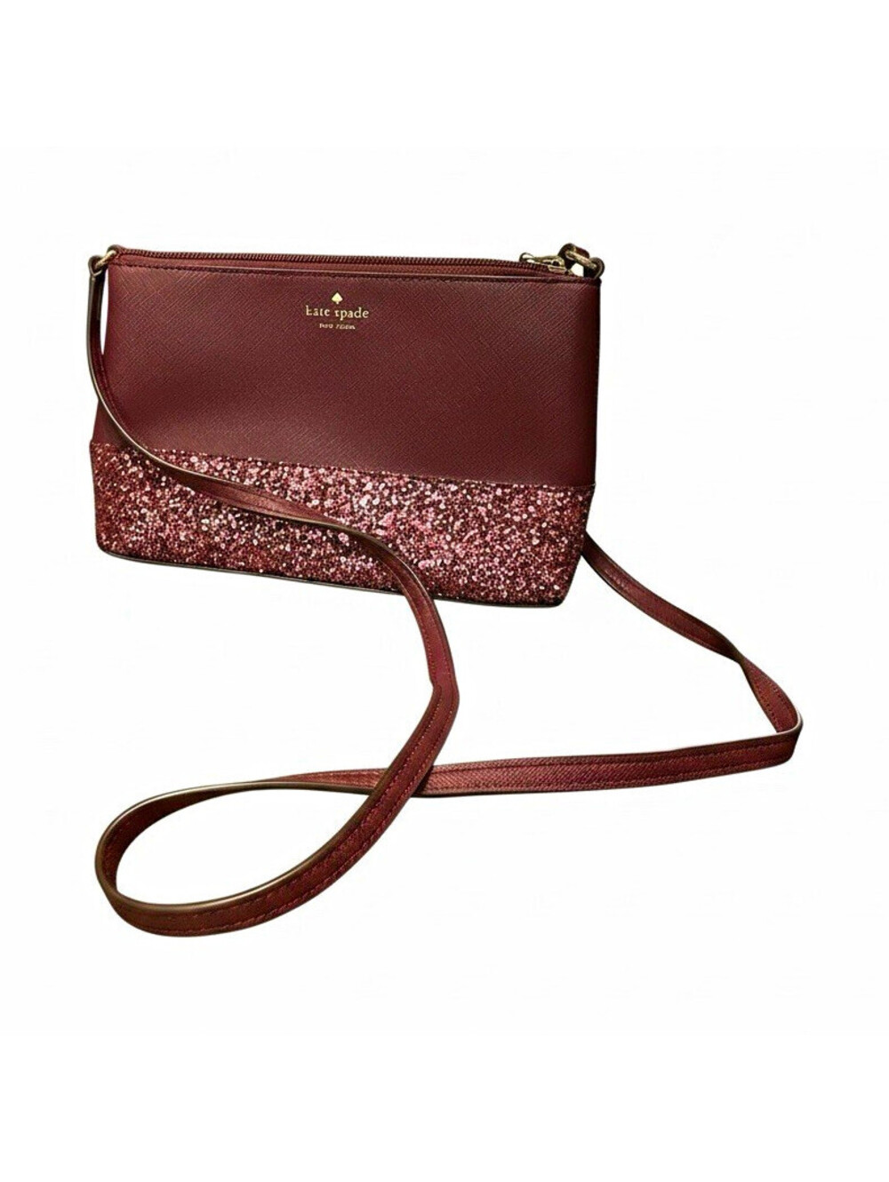 kate spade new york Burgundy Glitter Crossbody Bag Zip Detachable Strap